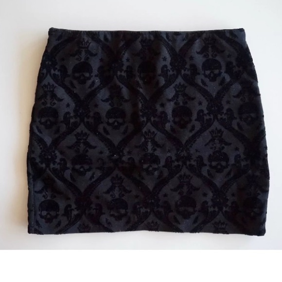 Zara Dresses & Skirts - Mini Skirt Damask Punk Velvet Textured Skulls